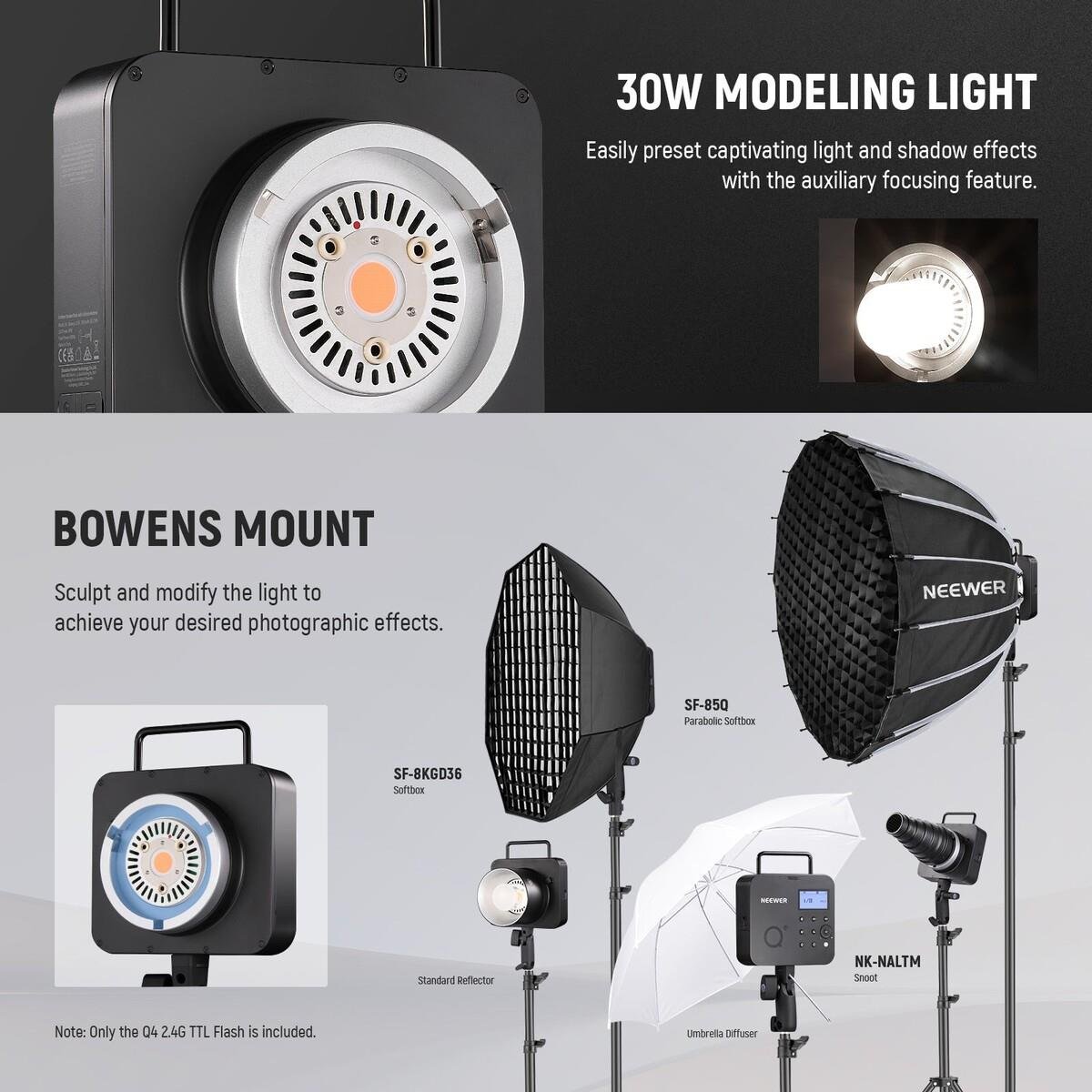 Neewer Q4 400Ws 2.4G TTL Akülü Paraflaş (Nikon)