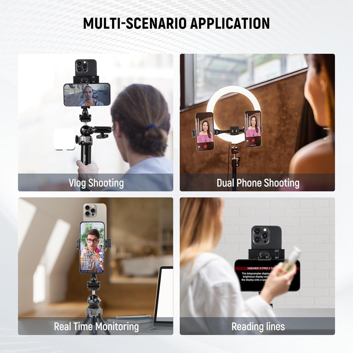NEEWER SP-08 Metal Telefon Tripod Montaj Adaptörü (Çift Telefon Tutuculu)