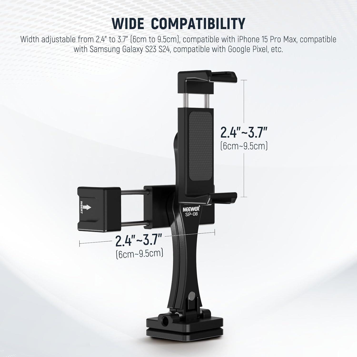 NEEWER SP-08 Metal Telefon Tripod Montaj Adaptörü (Çift Telefon Tutuculu)