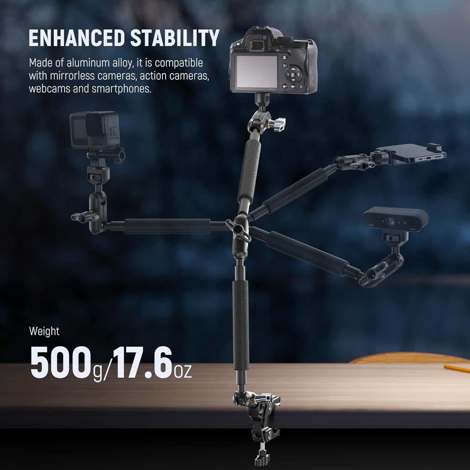 NEEWER UA057 22'' (55 cm) Mafsallı Magic Arm Süper Kelepçe ve Telefon Tutucu Kiti