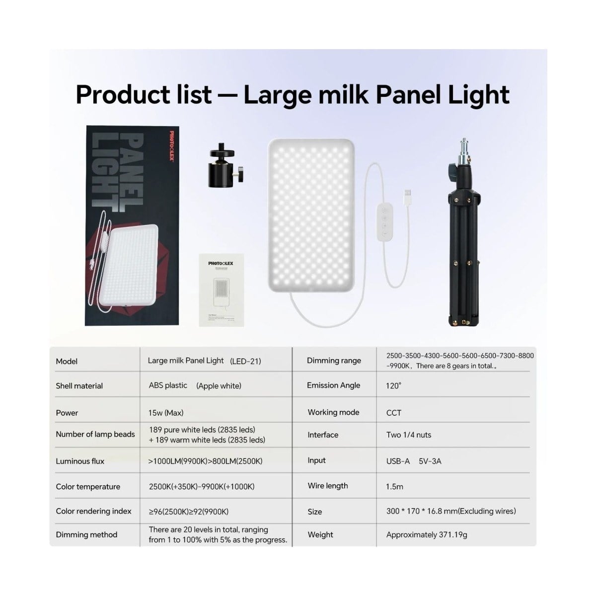 PHOTOOLEX Milkglow Pro Soft Panel LED Video ve Fotoğraf Işığı - LS-103PL-02