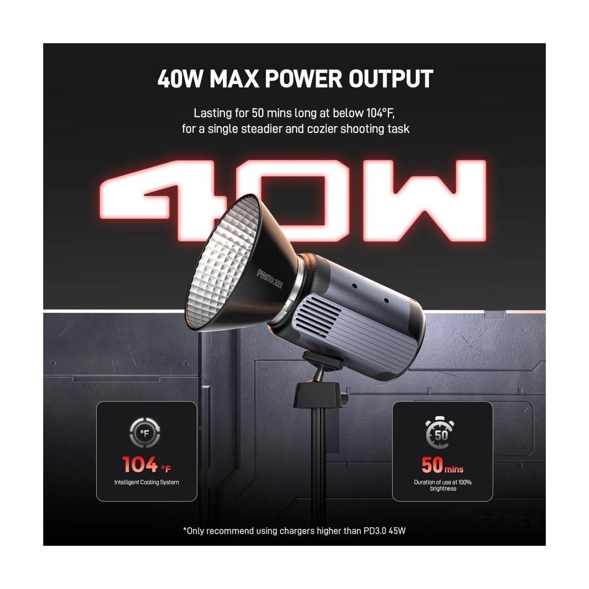 PHOTOOLEX Q40C 40W App Kontrollü Rgb Taşınabilir Cob Video Işığı - LS-199PL