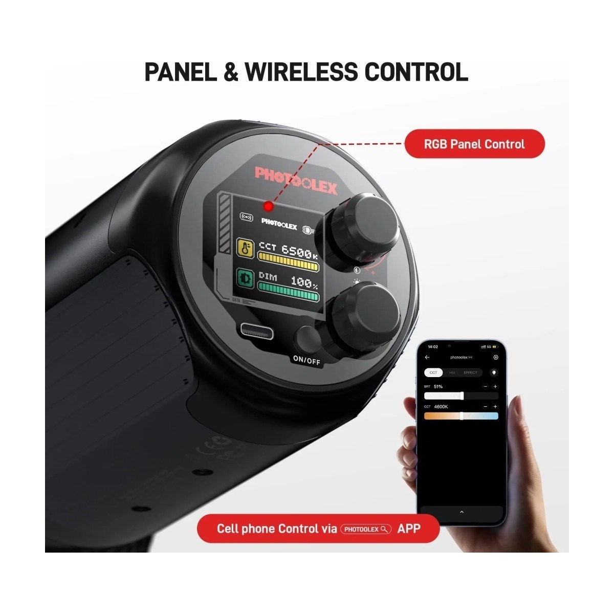 PHOTOOLEX Q40C 40W App Kontrollü Rgb Taşınabilir Cob Video Işığı - LS-199PL