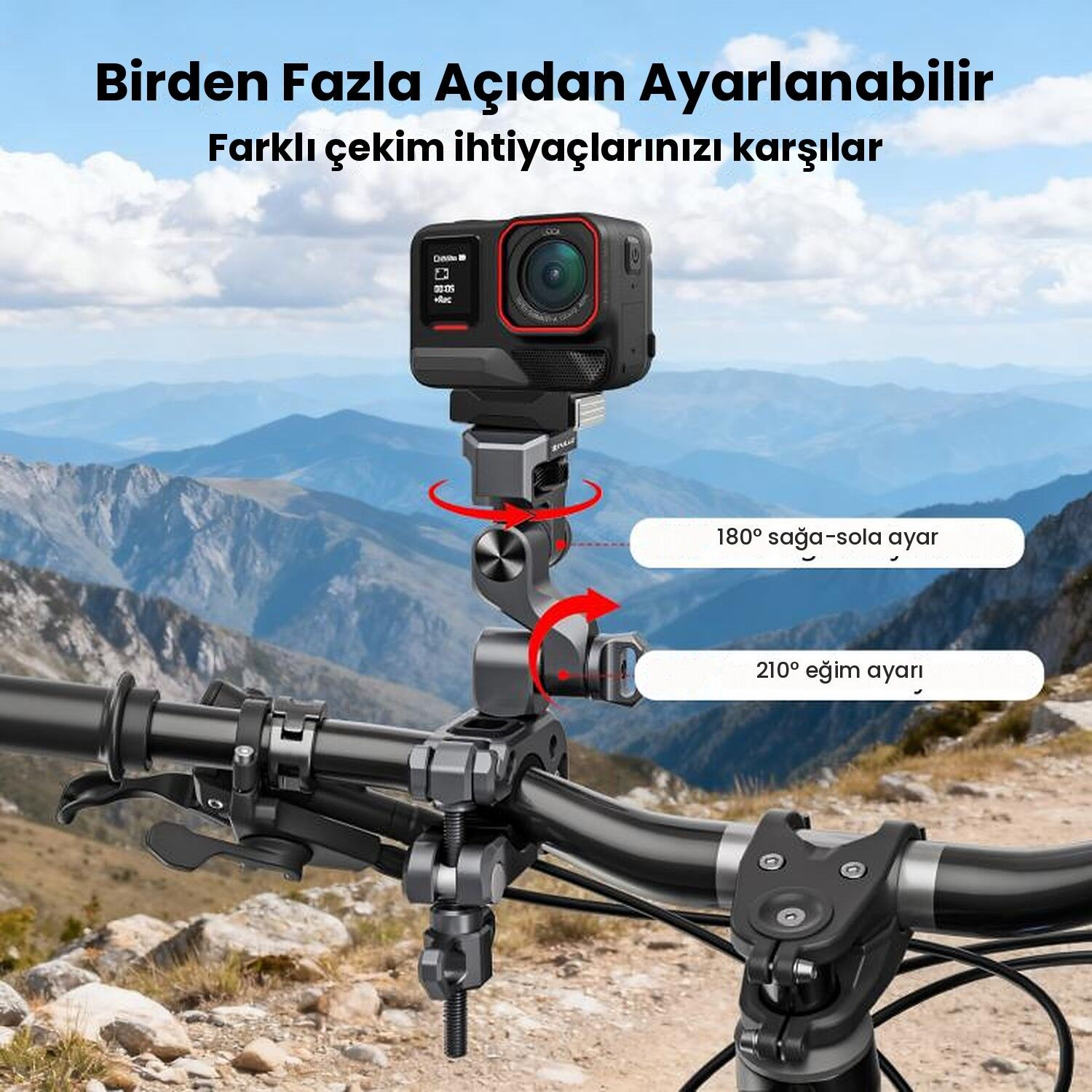 PULUZ 3 Yönlü Alüminyum Gidon Kamera Tutucu