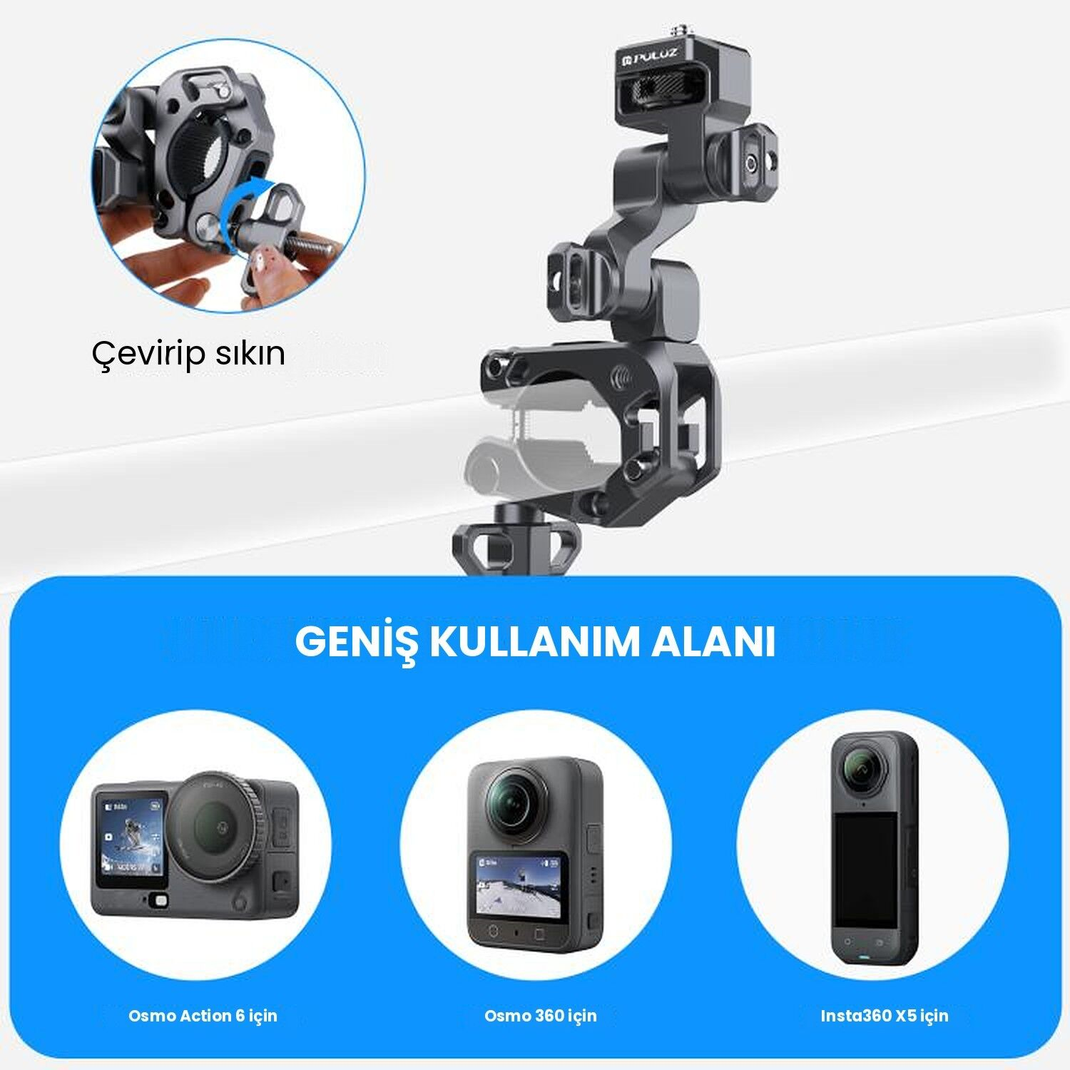 PULUZ 3 Yönlü Alüminyum Gidon Kamera Tutucu