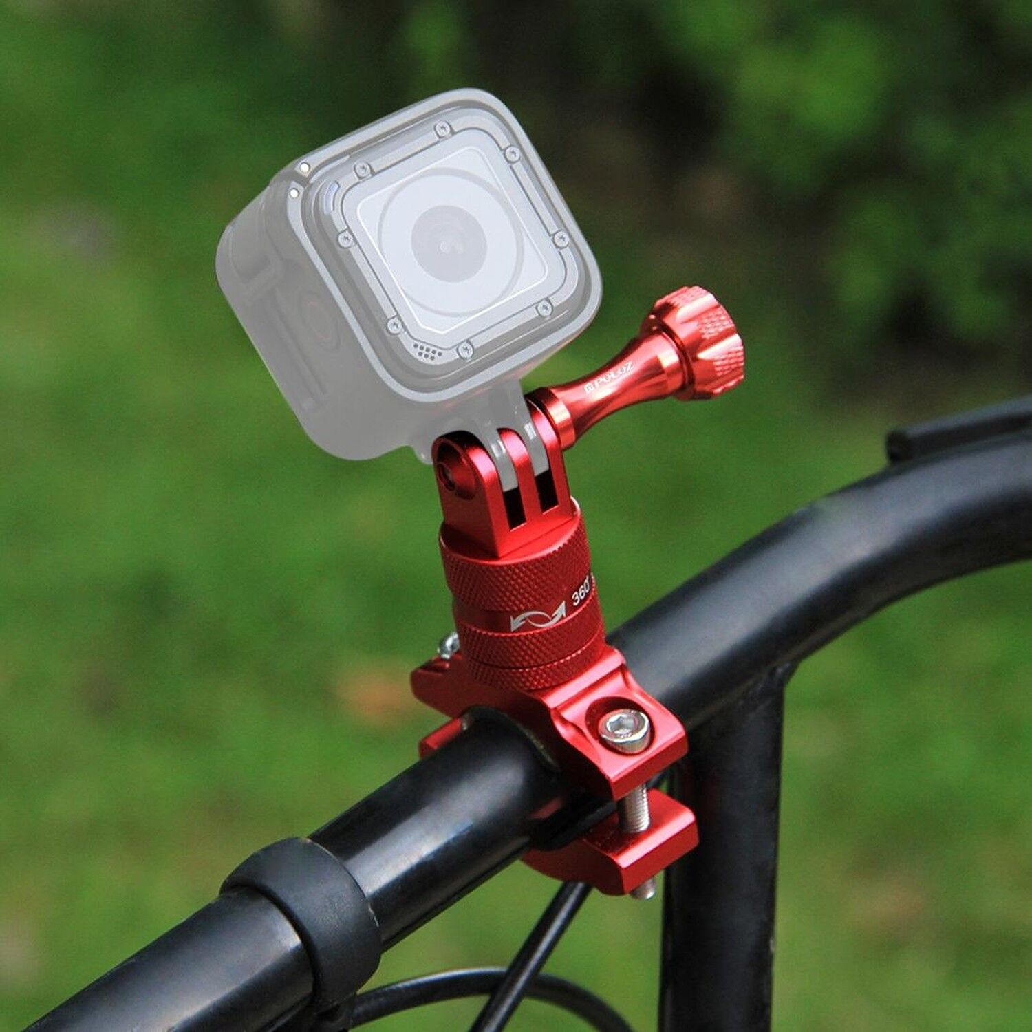 PULUZ 360° Alüminyum Bisiklet Gidon Bağlantı Aparatı (Kırmızı)