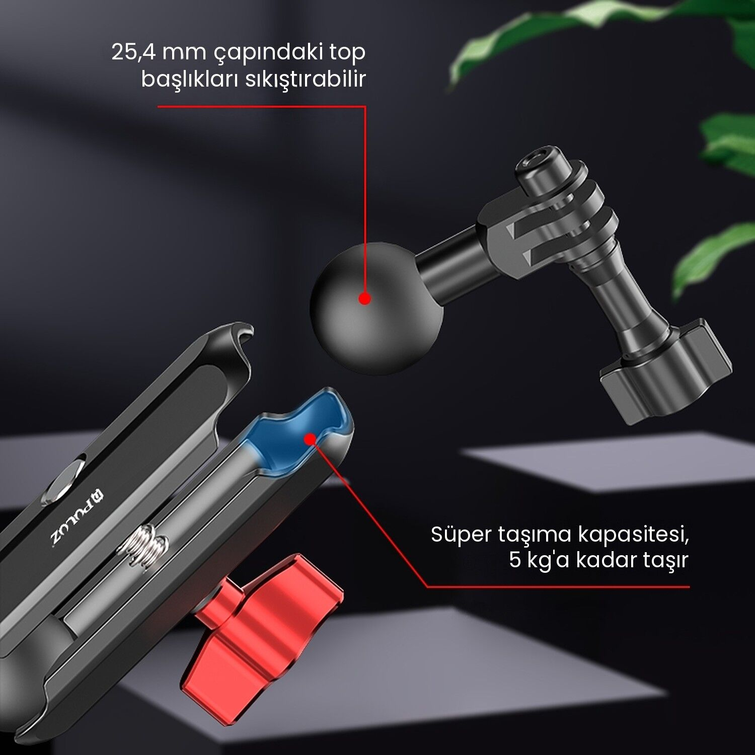 PULUZ Alüminyum Dikiz Aynası Magic Arm Kamera Tutucu Küçük Kıskaç