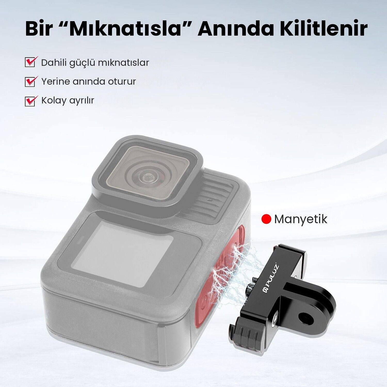 PULUZ GoPro HERO13 / MAX2 / MISSION 1 Manyetik Hızlı Çıkarma Tabanı