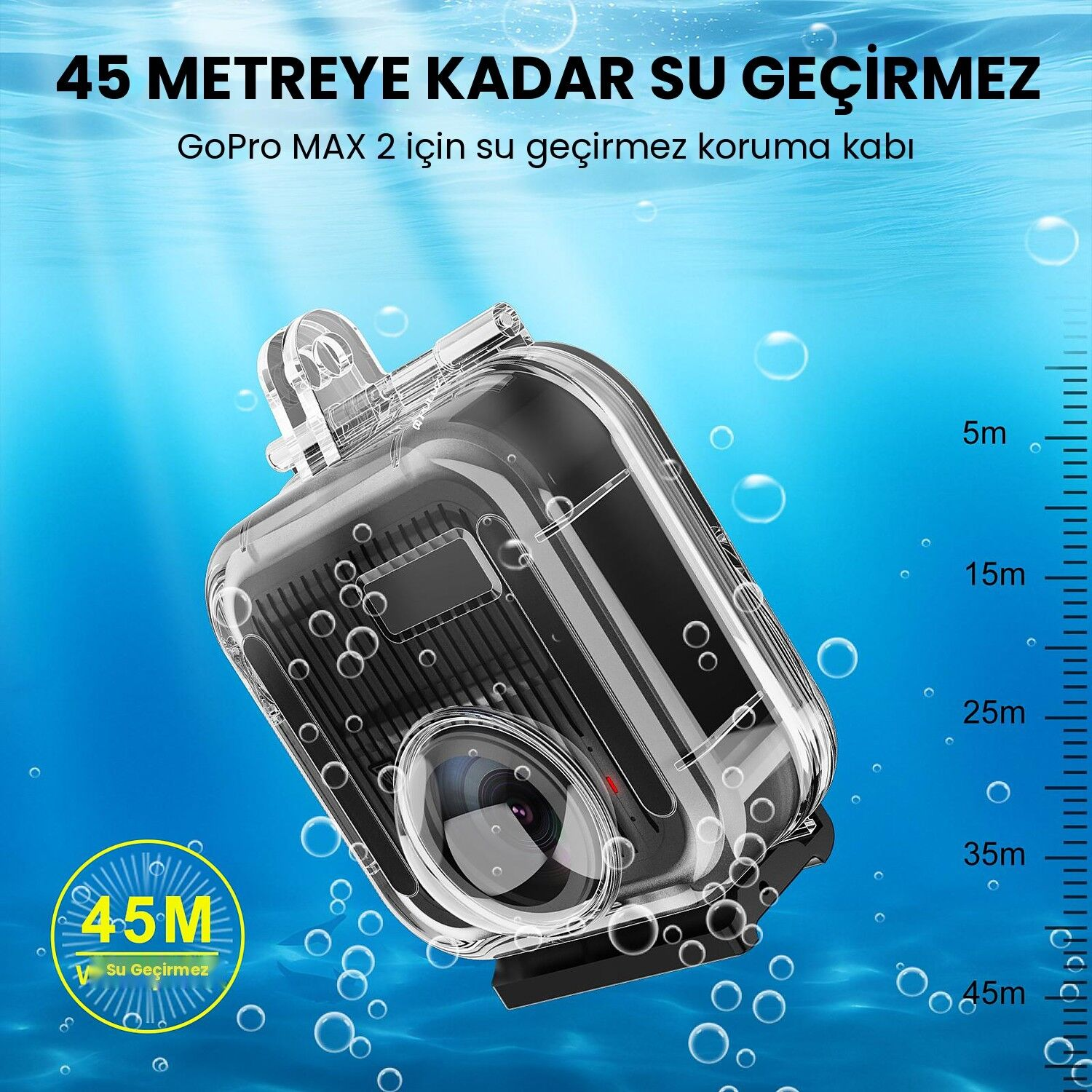 PULUZ GoPro MAX 2 45m Su Altı Dalış Kabı (Dive Case)