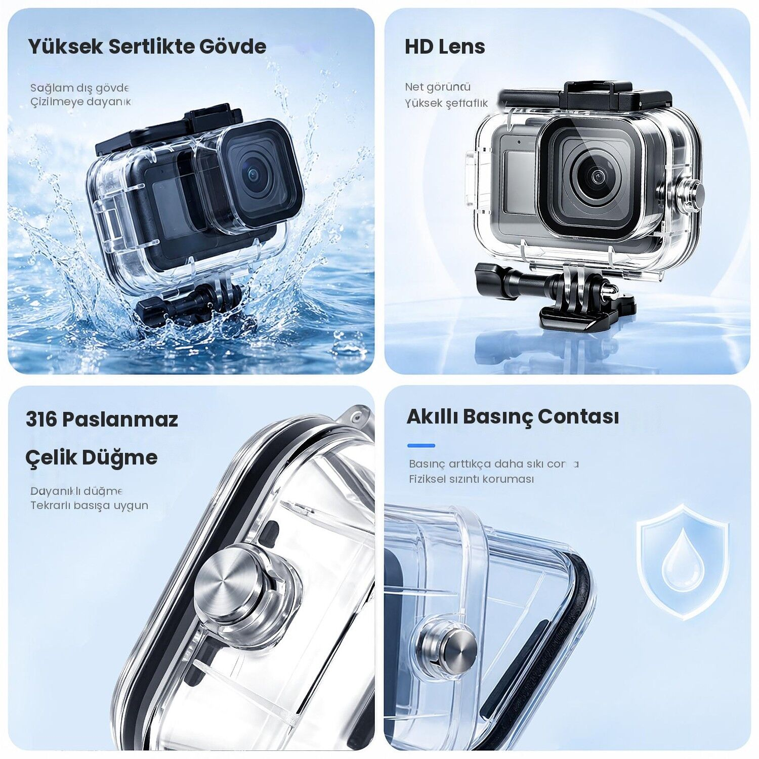 PULUZ GoPro MISSION 1 / 1 PRO 60m Su Altı Dalış Kabı (Dive Case)