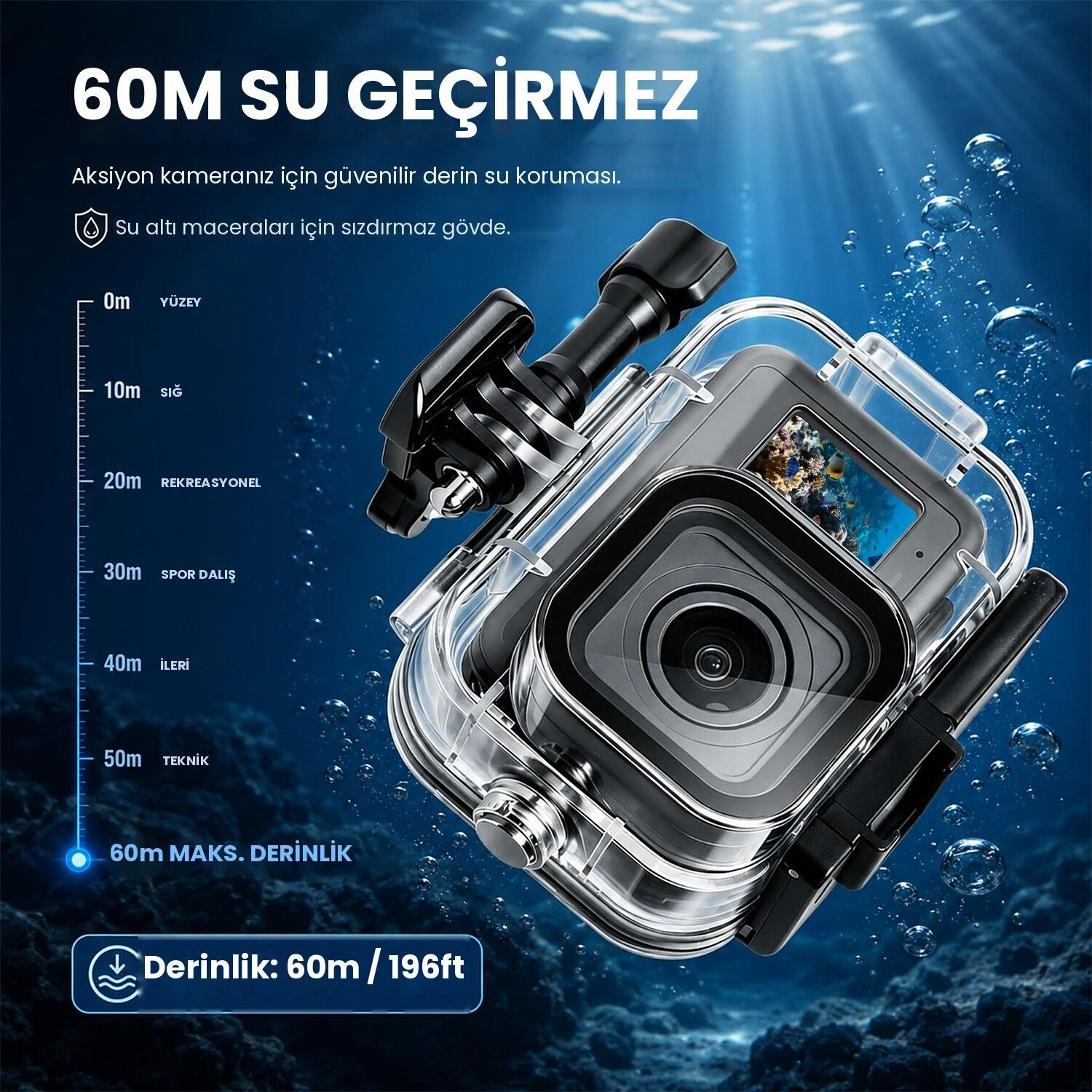 PULUZ GoPro MISSION 1 / 1 PRO 60m Su Altı Dalış Kabı (Dive Case)