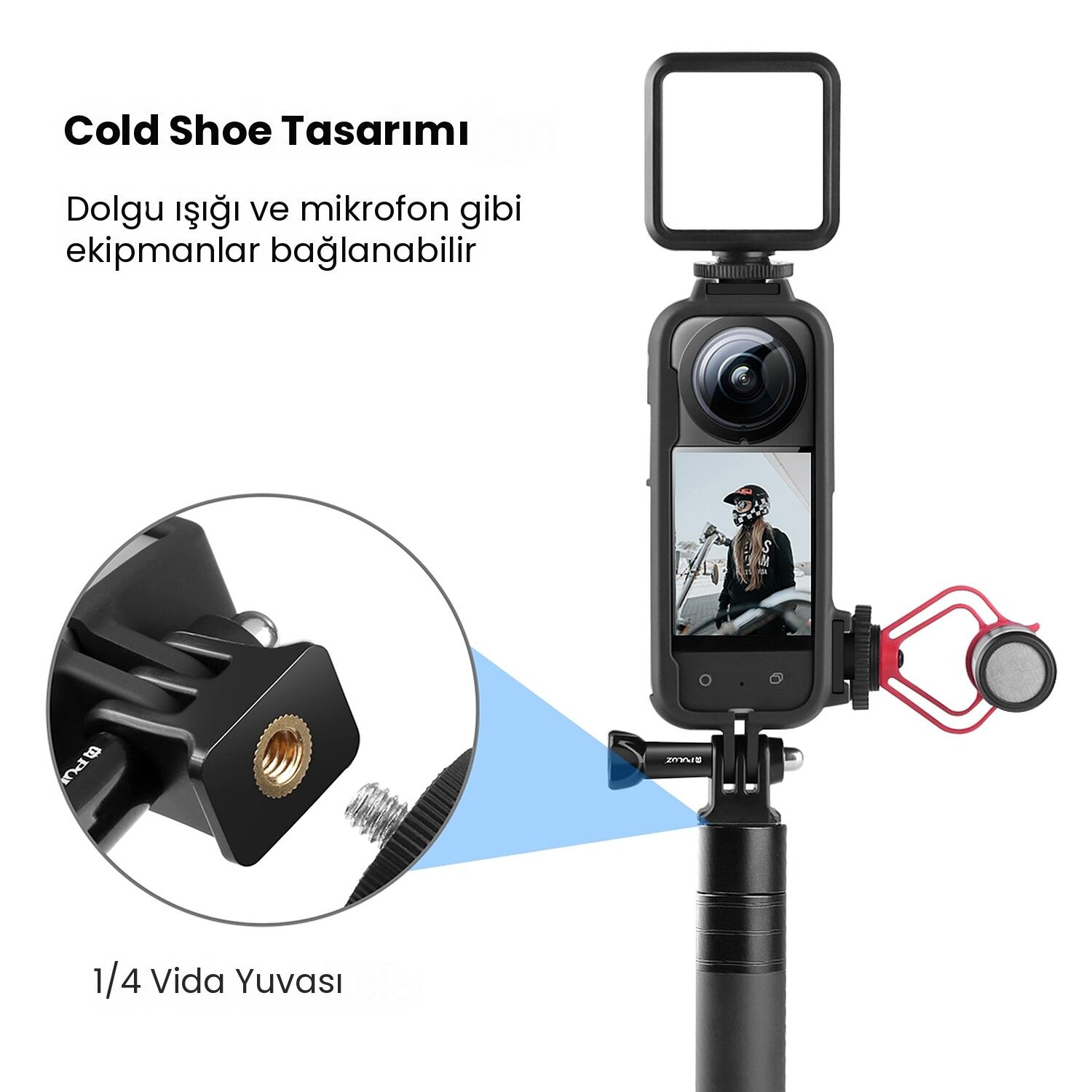 PULUZ Insta360 X3 Koruma Çerçevesi Cold Shoe Yuvalı