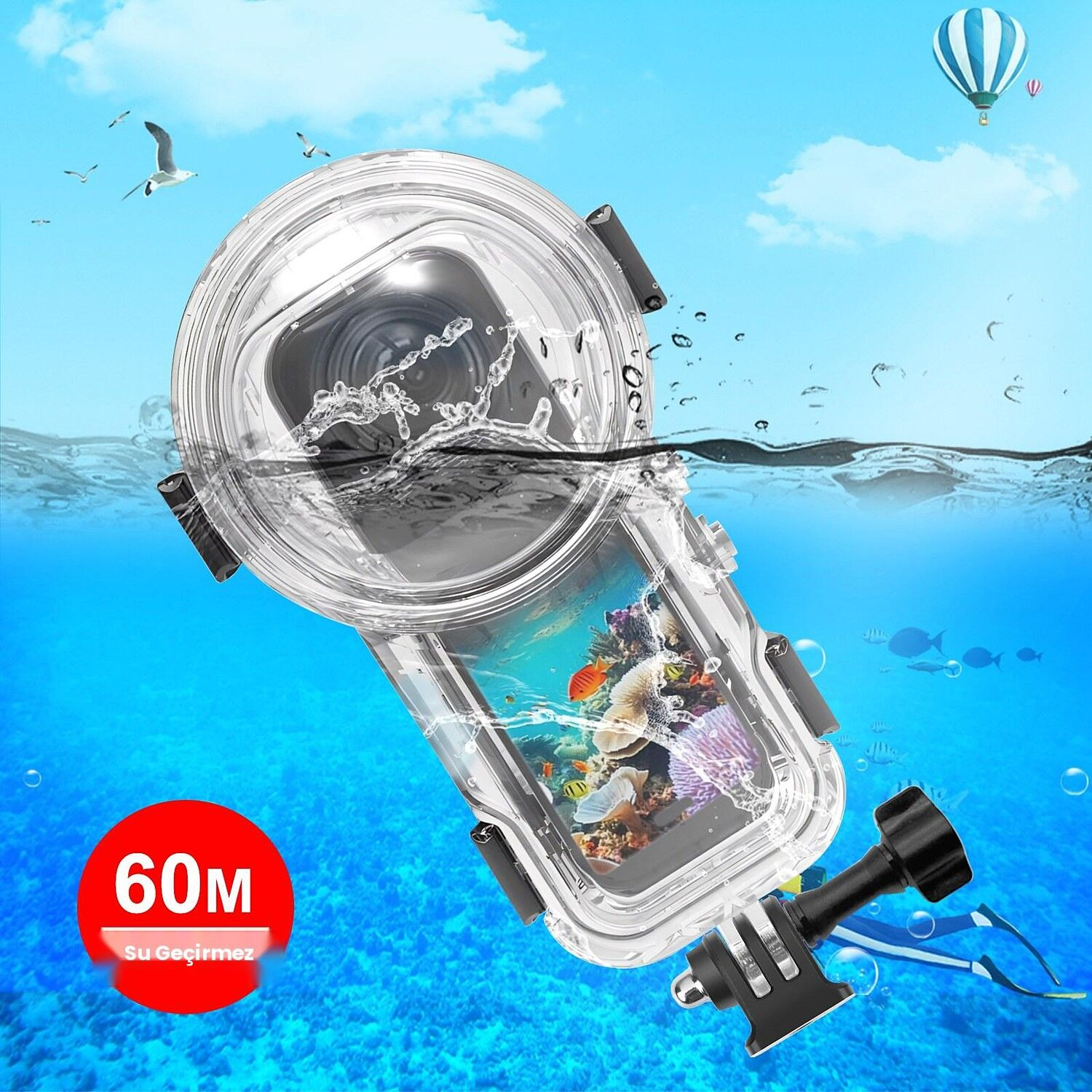 PULUZ Insta360 X5 60m Su Altı Dalış Kabı (Dive Case)