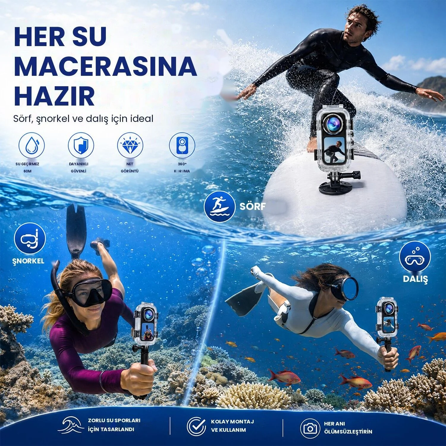 PULUZ Insta360 X6 60m Su Altı Dalış Kabı (Dive Case)