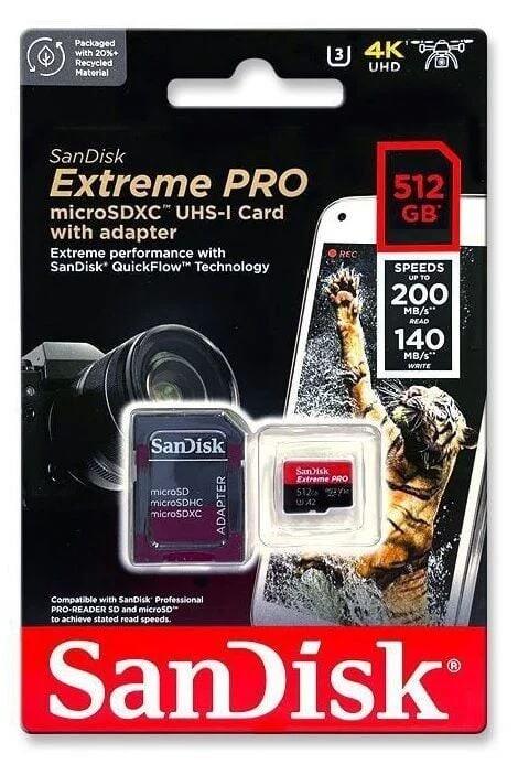 SanDisk 512GB 200/140MB/s microSDXC Extreme Pro UHS-I A2 V30 Hafıza Kartı