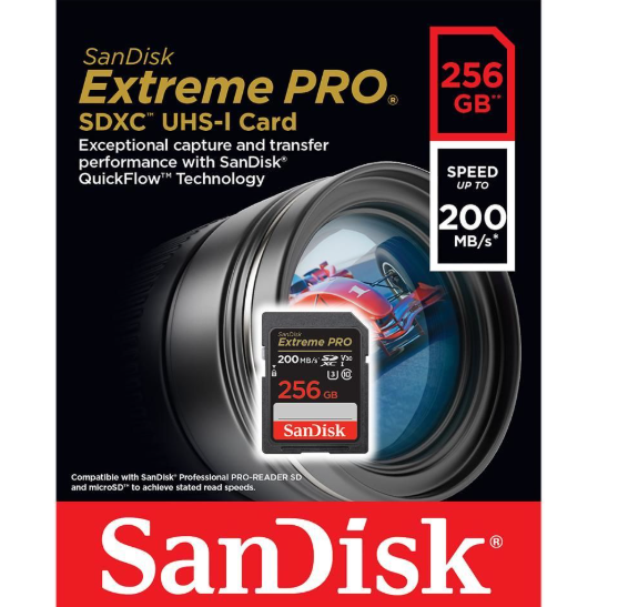 Sandisk Extreme Pro 256 GB SDHC Hafıza Kartı (200MB/S)