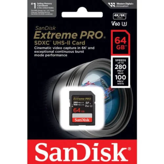 SanDisk Extreme PRO 64GB 280MB/s UHS-II SDXC Hafıza Kartı