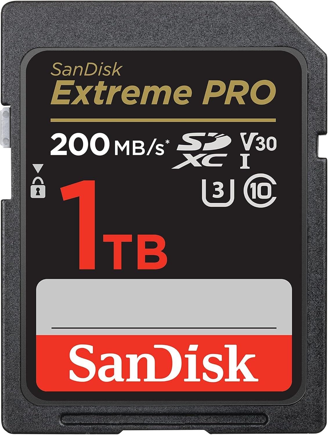 SanDisk Extreme Pro SD UHS I 1TB Card for 4K Video for DSLR and Mirrorless Cameras 200MB/s Read & 140MB/s Write, 