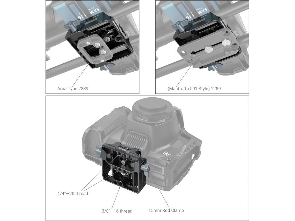 SmallRig 3357 Çift 15mm Çubuk Kelepçeli Evrensel Taban Plakası Baseplate
