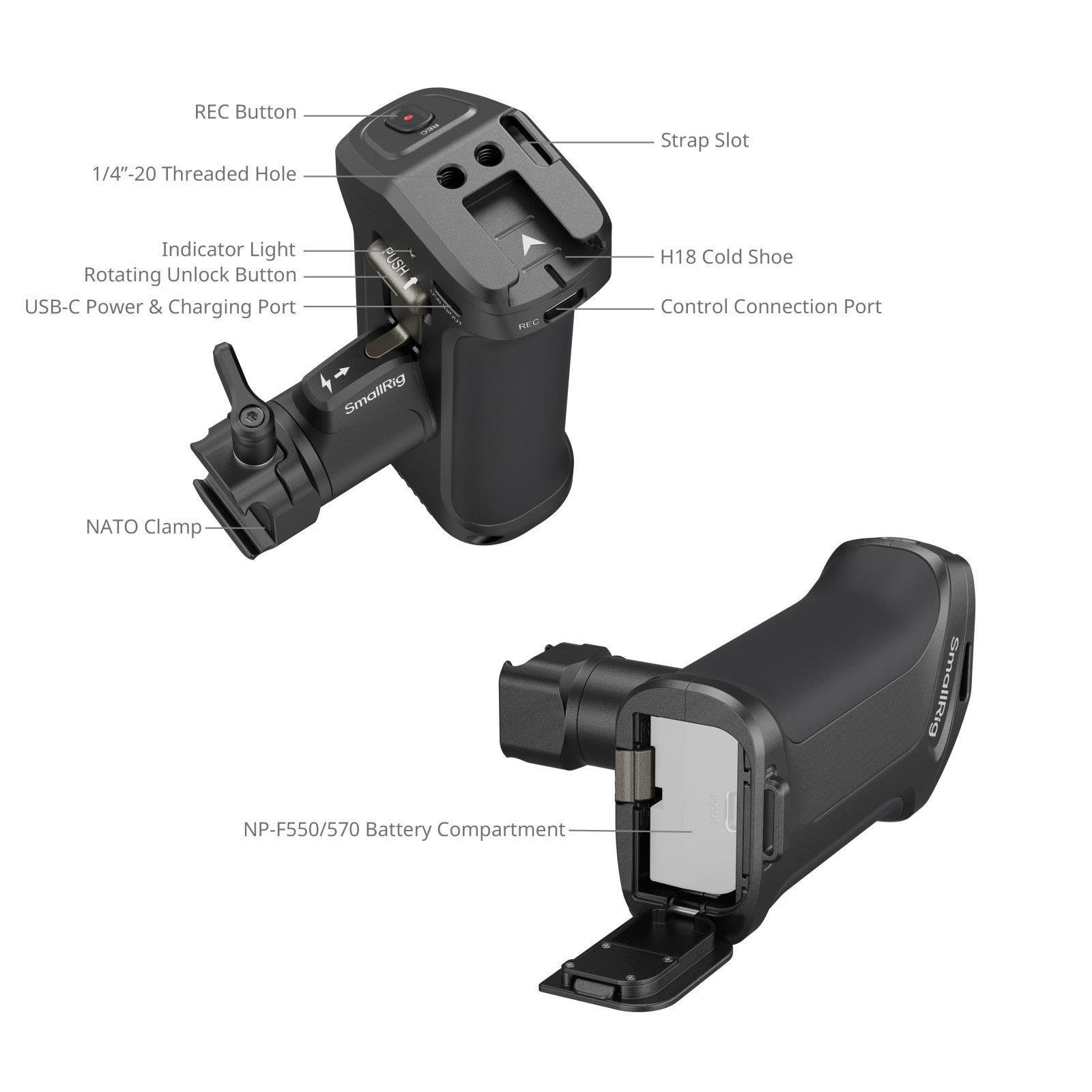SmallRig 5235 Canon / Blackmagic Design Kameralar için Tetikli REC ile  Döner Yan Sap