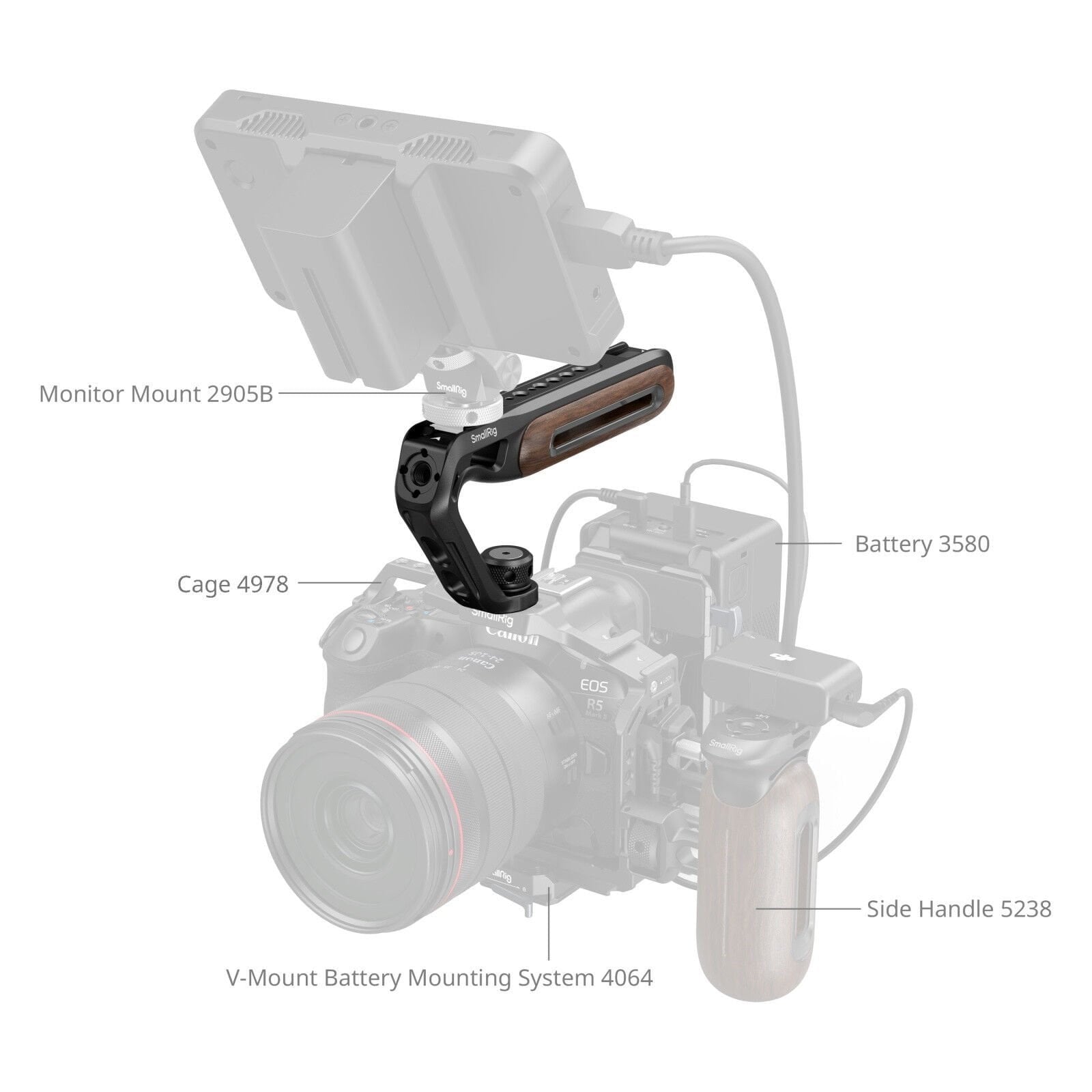SmallRig 5252 Ahşap Üst Sap, 1/4''-20 ve ARRI 3/8''-16 Konumlandırma Vidası  ile Birlikte
