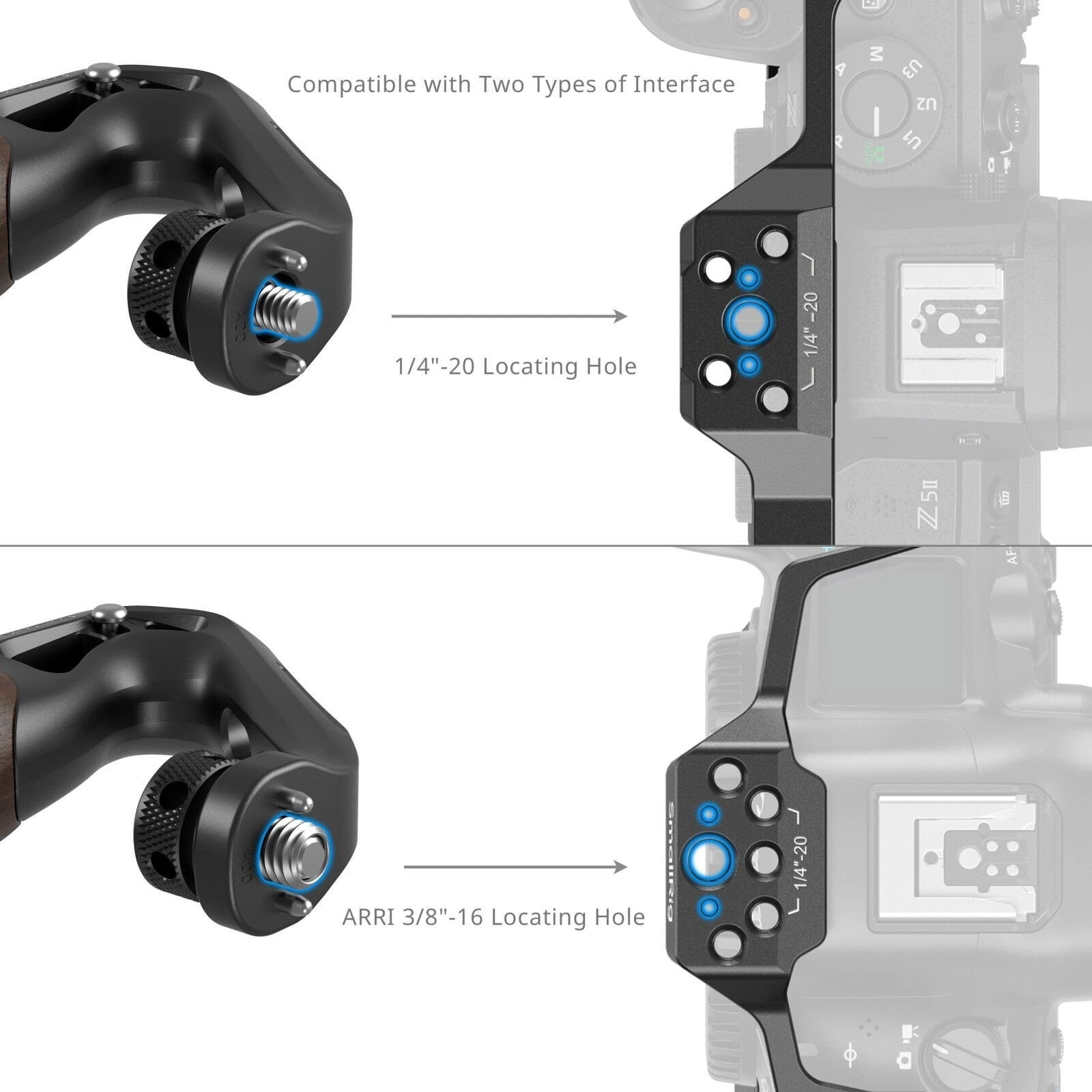 SmallRig 5252 Ahşap Üst Sap, 1/4''-20 ve ARRI 3/8''-16 Konumlandırma Vidası  ile Birlikte