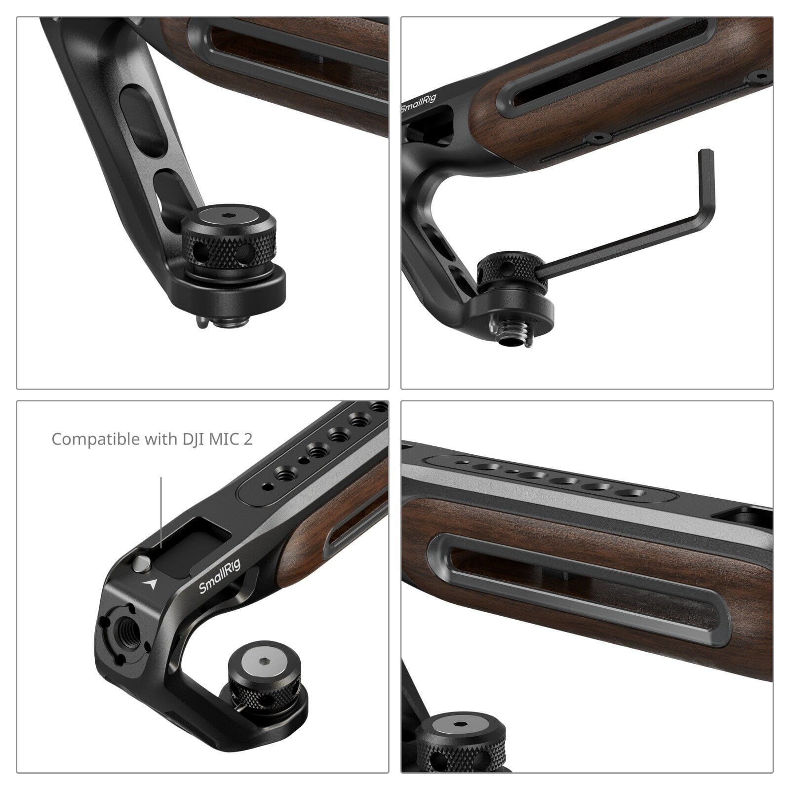 SmallRig 5252 Ahşap Üst Sap, 1/4''-20 ve ARRI 3/8''-16 Konumlandırma Vidası  ile Birlikte