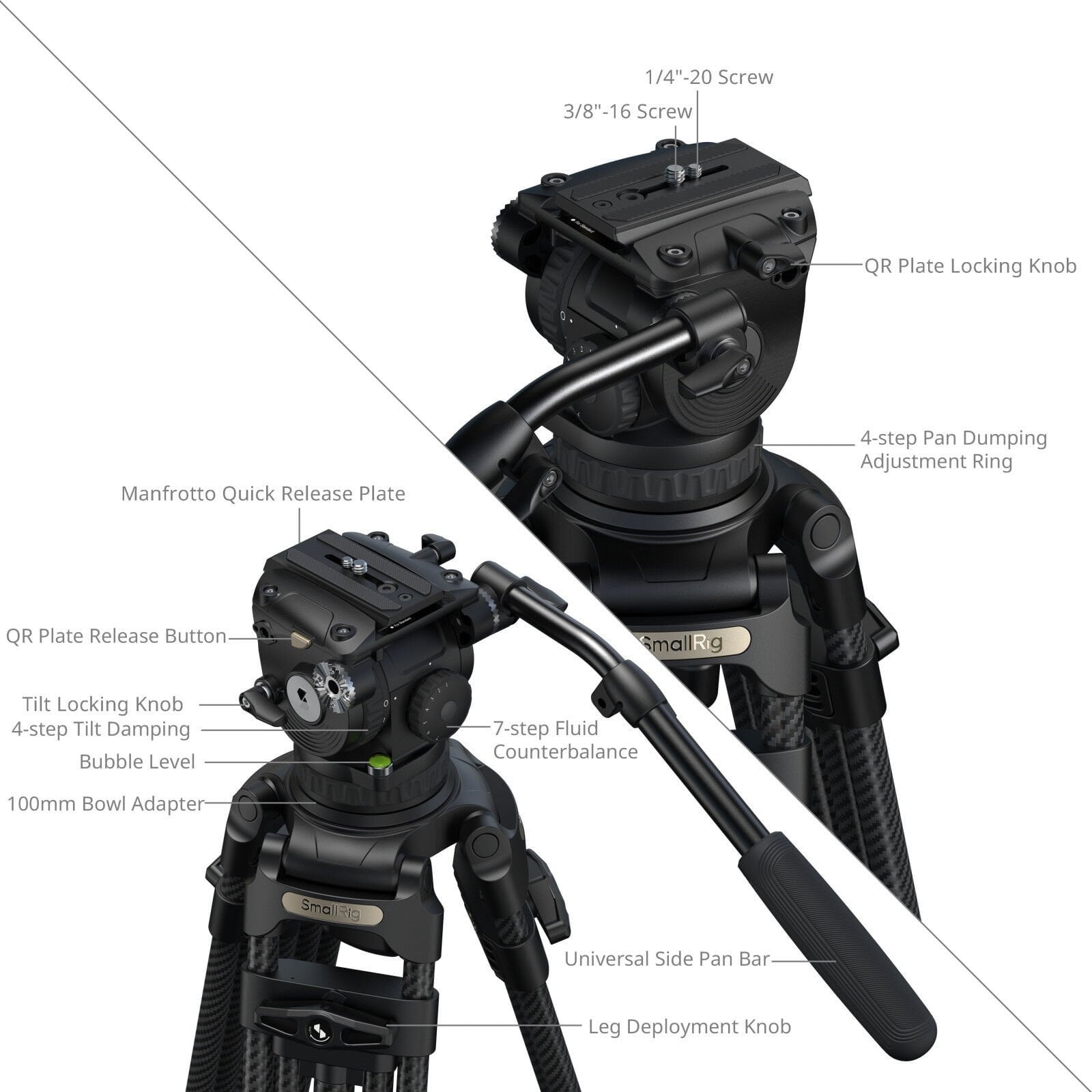 SmallRig 5578 FSD18 FreeSpeed ​​Ağır Hizmet Tipi Karbon Fiber Tripod