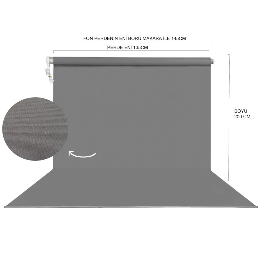 Stüdyo Teknik 135X200Cm Gri Fon Perdesi Seti