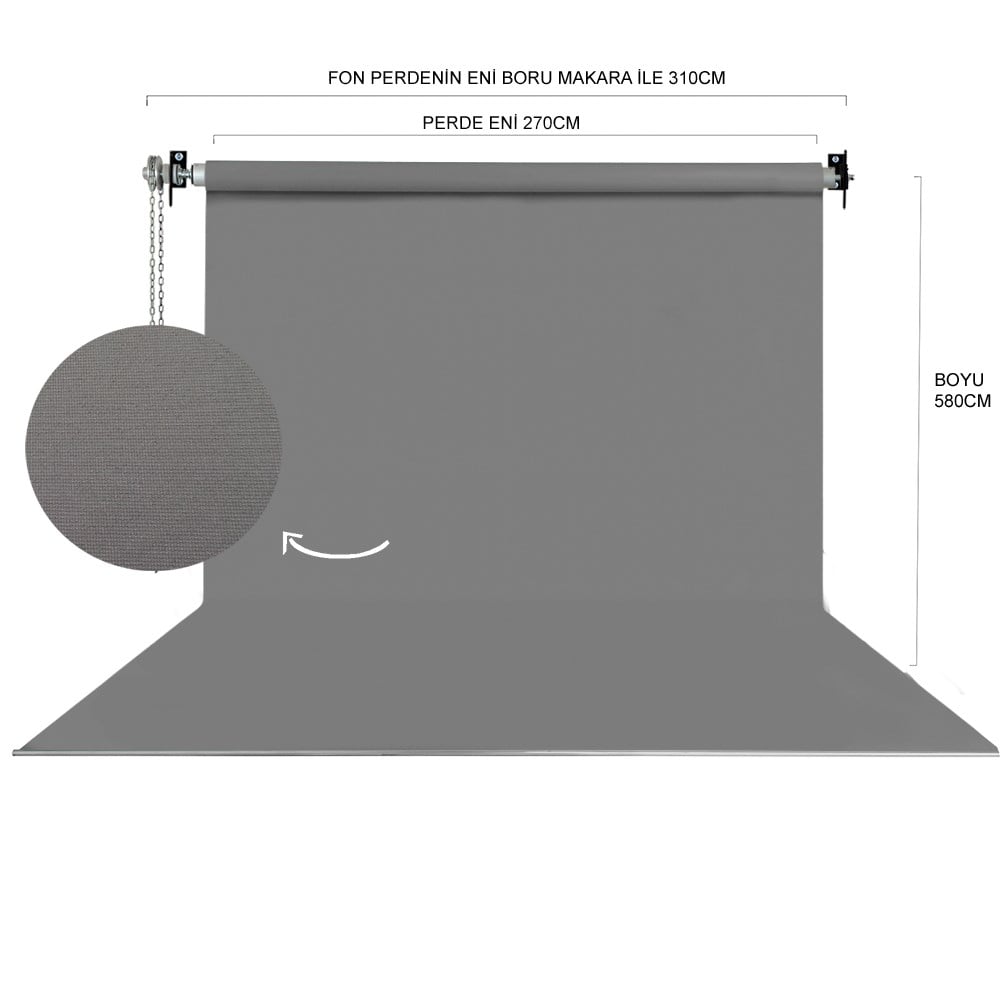 Stüdyo Teknik 270X580Cm Gri Fon Perde Seti ve Askısı