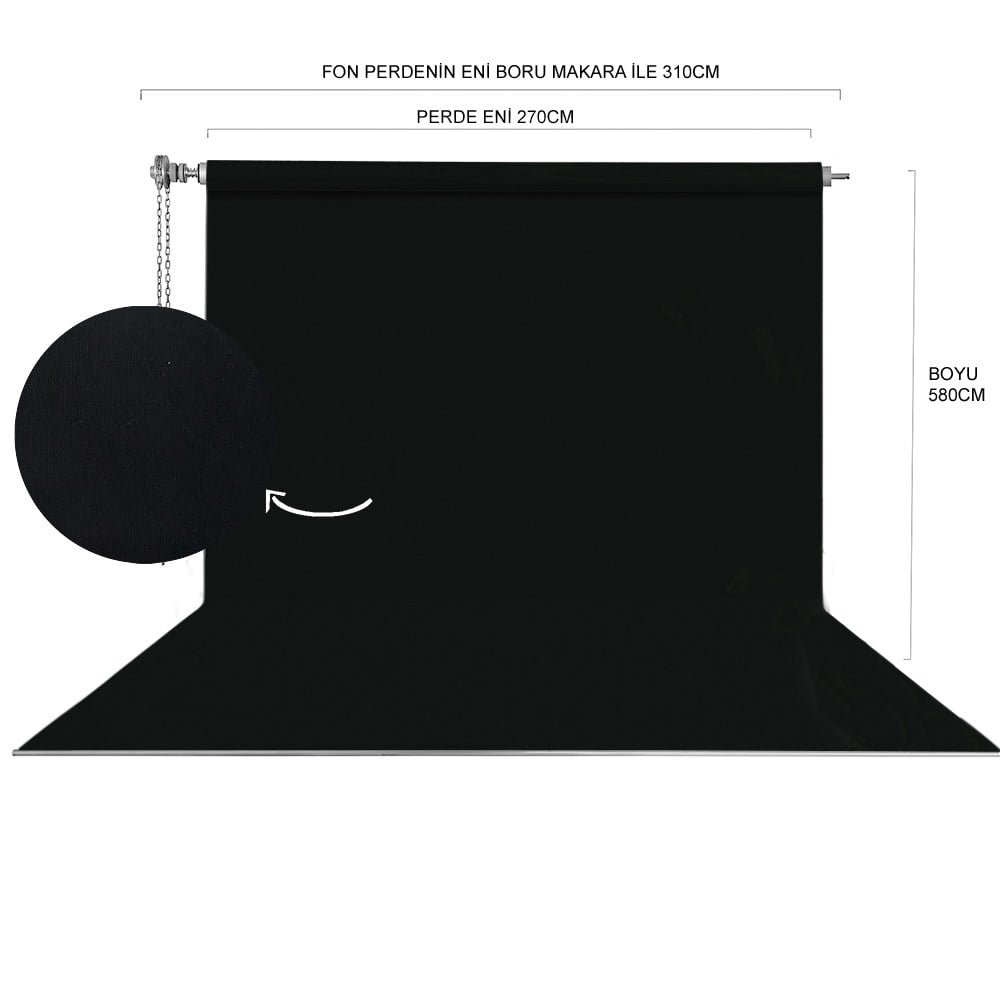 Stüdyo Teknik 270X580Cm Siyah Fon Perde Seti