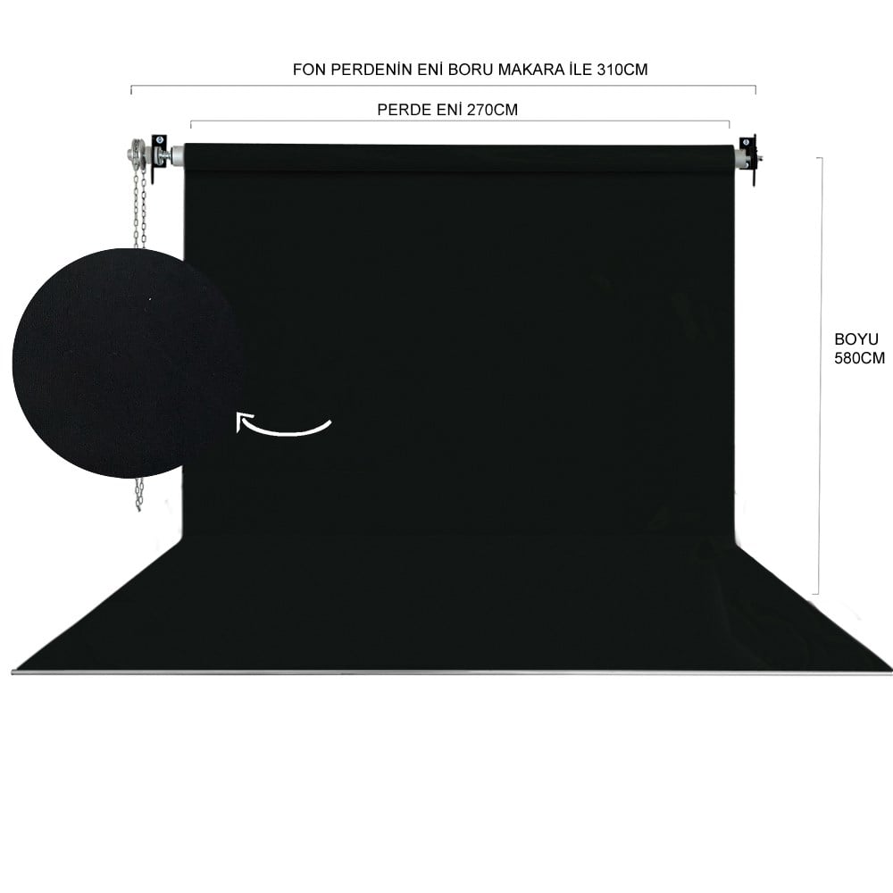 Stüdyo Teknik 270X580Cm Siyah Fon Perde Seti ve Askısı