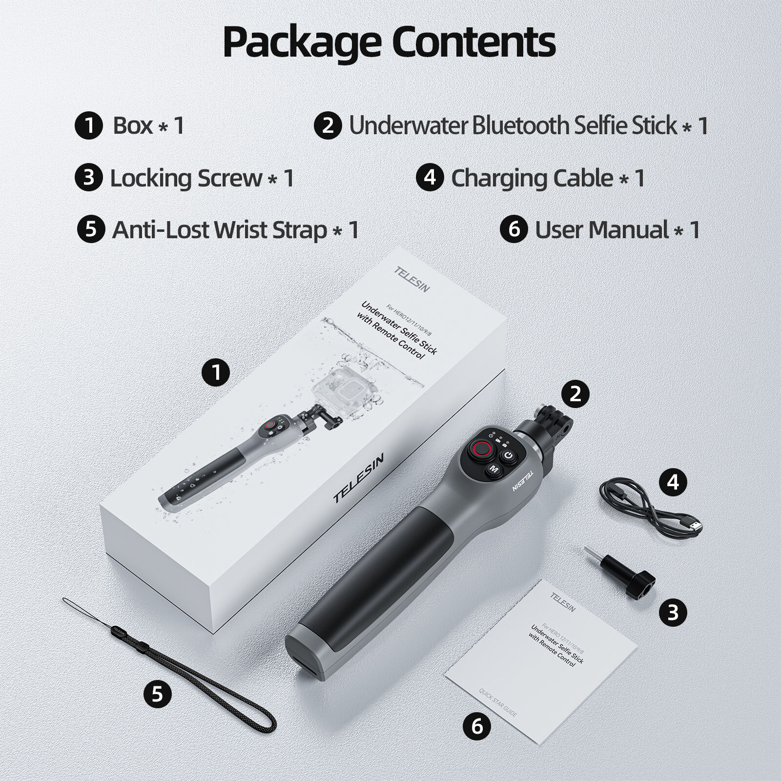 Telesin GoPro HERO13 Su Altı Remote Controller Selfie Stick