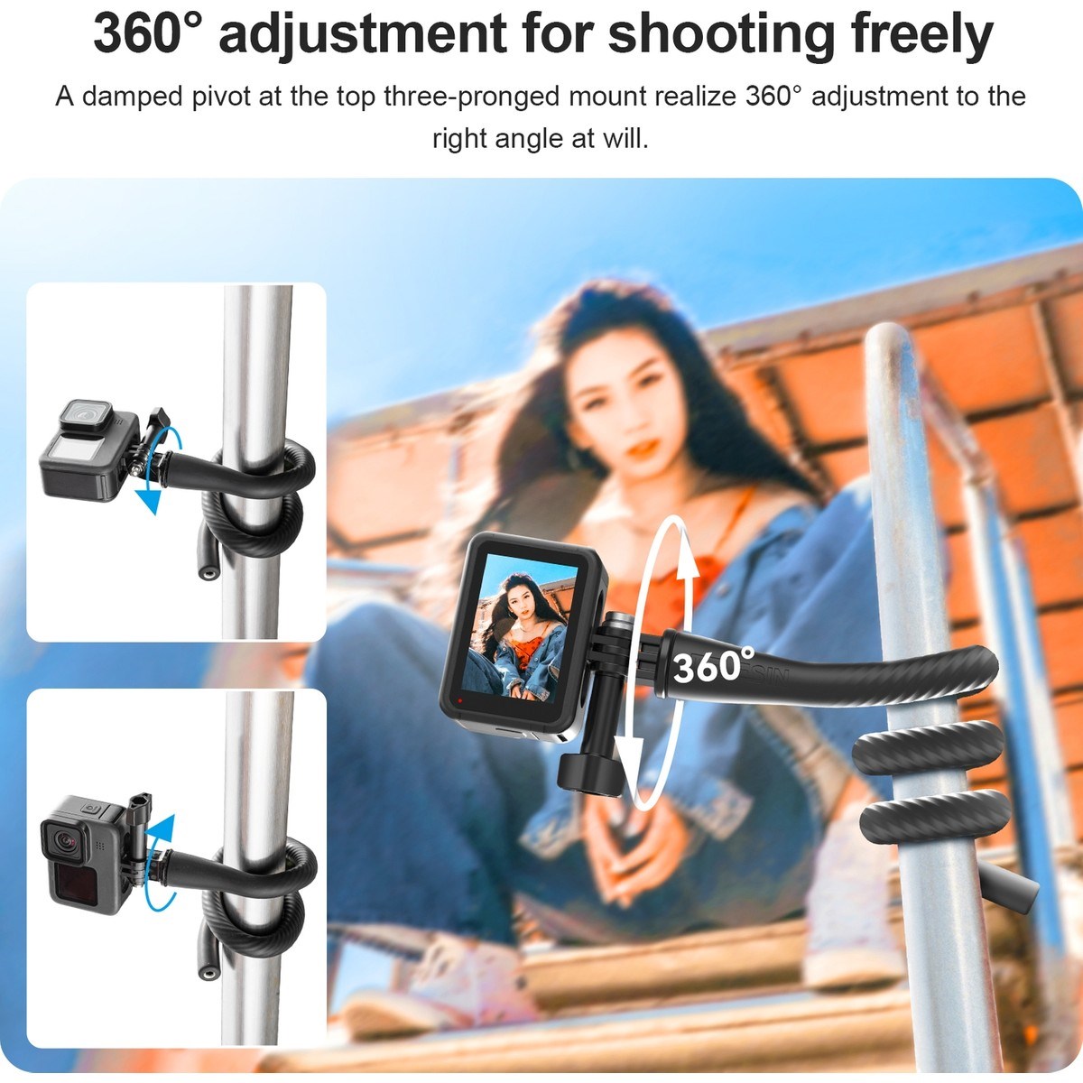 Telesın Gopro, Osmo Action, INSTA360 ile Uyumlu Aksiyon Kameralar Için Esnek Montaj Aparatı