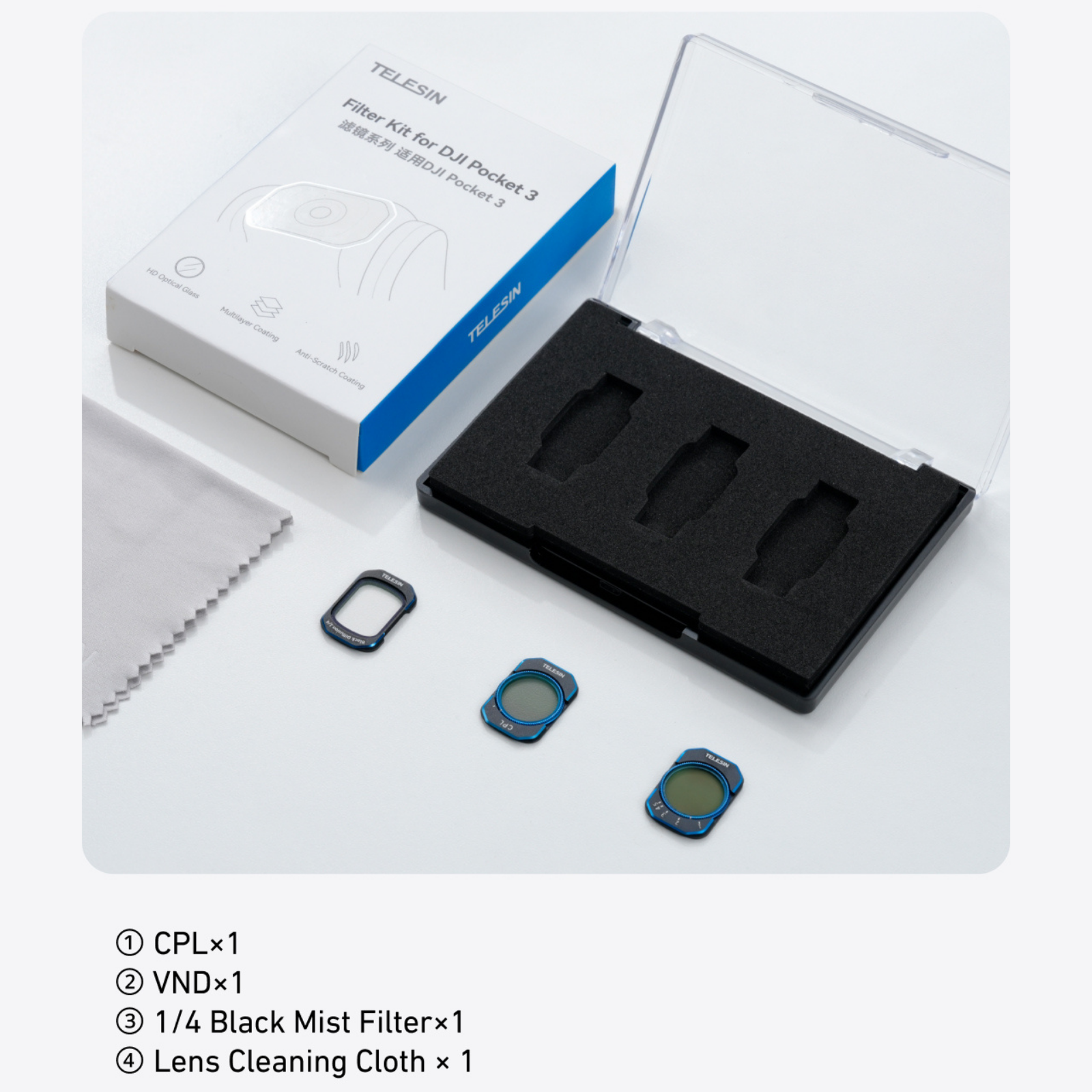 Telesin Osmo Pocket 3 Filtre Seti (VND + CPL + Black Mist)