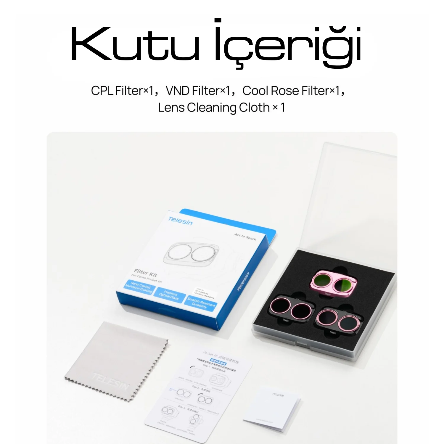 Telesin Osmo Pocket 4P Filtre Kiti (CPL+VND8-32+Cool Rose)