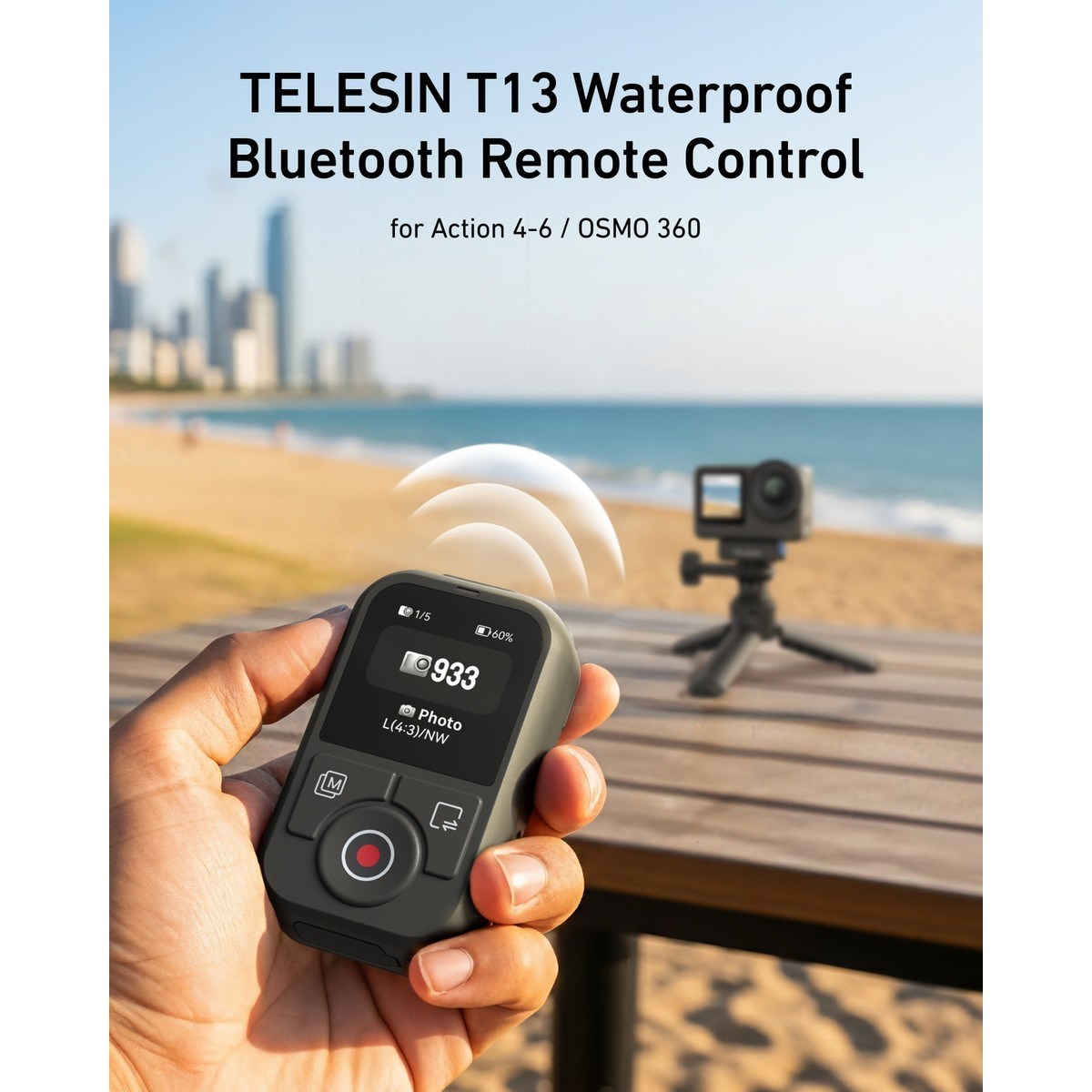 Telesin T13 Aksiyon Kamerası Uzaktan Kumanda Su Geçirmez ve Dayanıklı DJI Osmo 4/5/6 OSMO360 Uyumlu