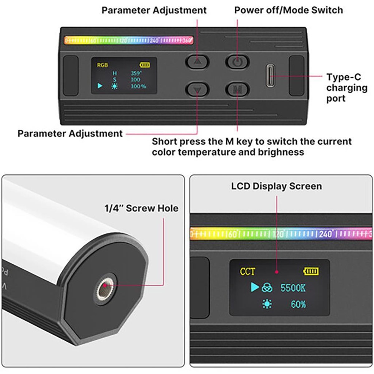 Ulanzi 2637 Kompakt Manyetik Rgb Led Tüp ışık