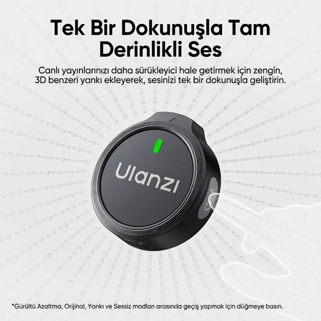 Ulanzi A21 2 Kişilik Kablosuz Yaka Mikrofonu AI Gürültü Azaltma Type-C Siyah Beyaz - A055