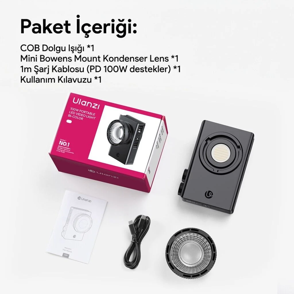Ulanzi C01 100W COB Bi-Color LED Video Işığı Mini Bowens Condenser Lens - L252