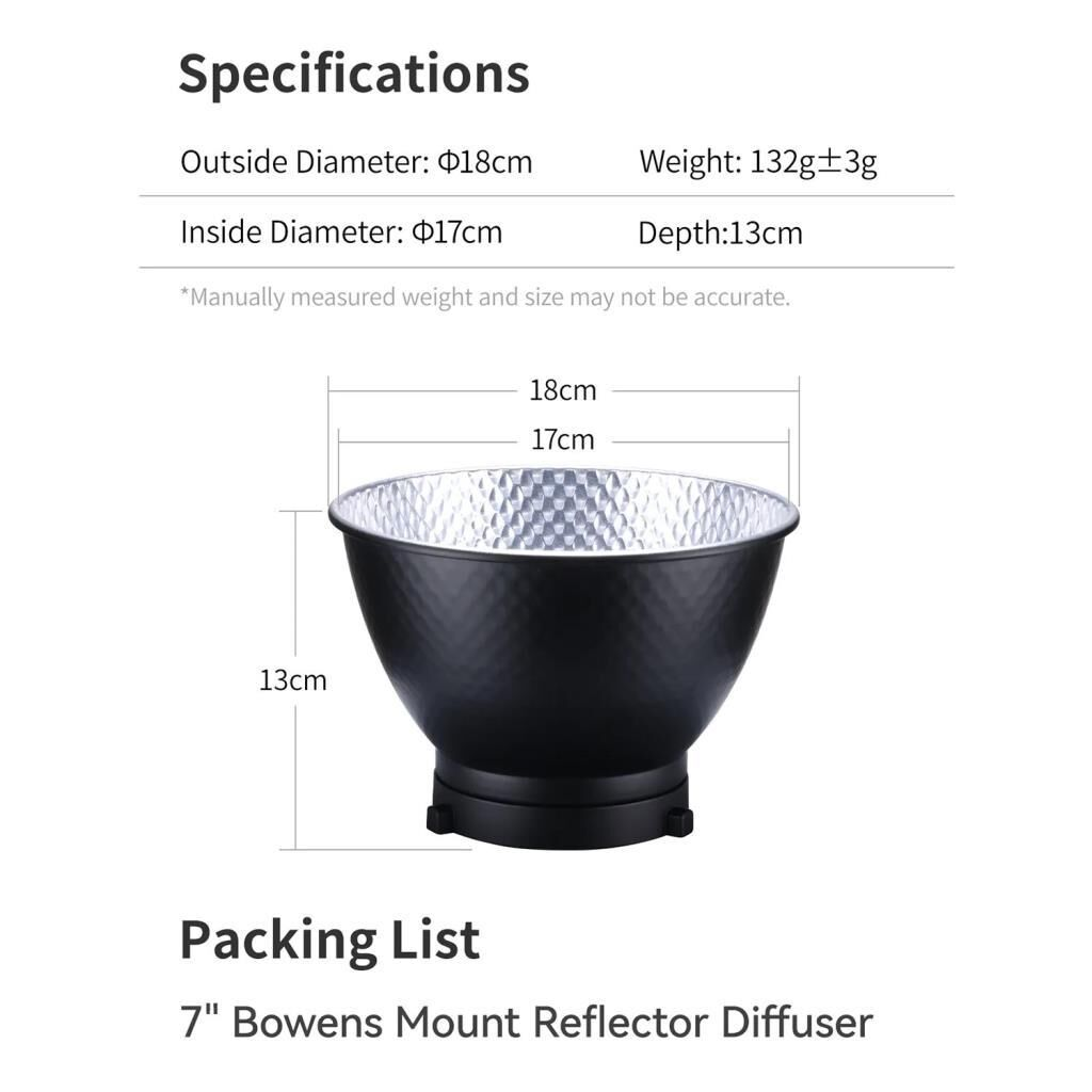 Ulanzi HT002 7 inç Standart Bowens Tipi Işık Reflektör ve Difüzör - L008