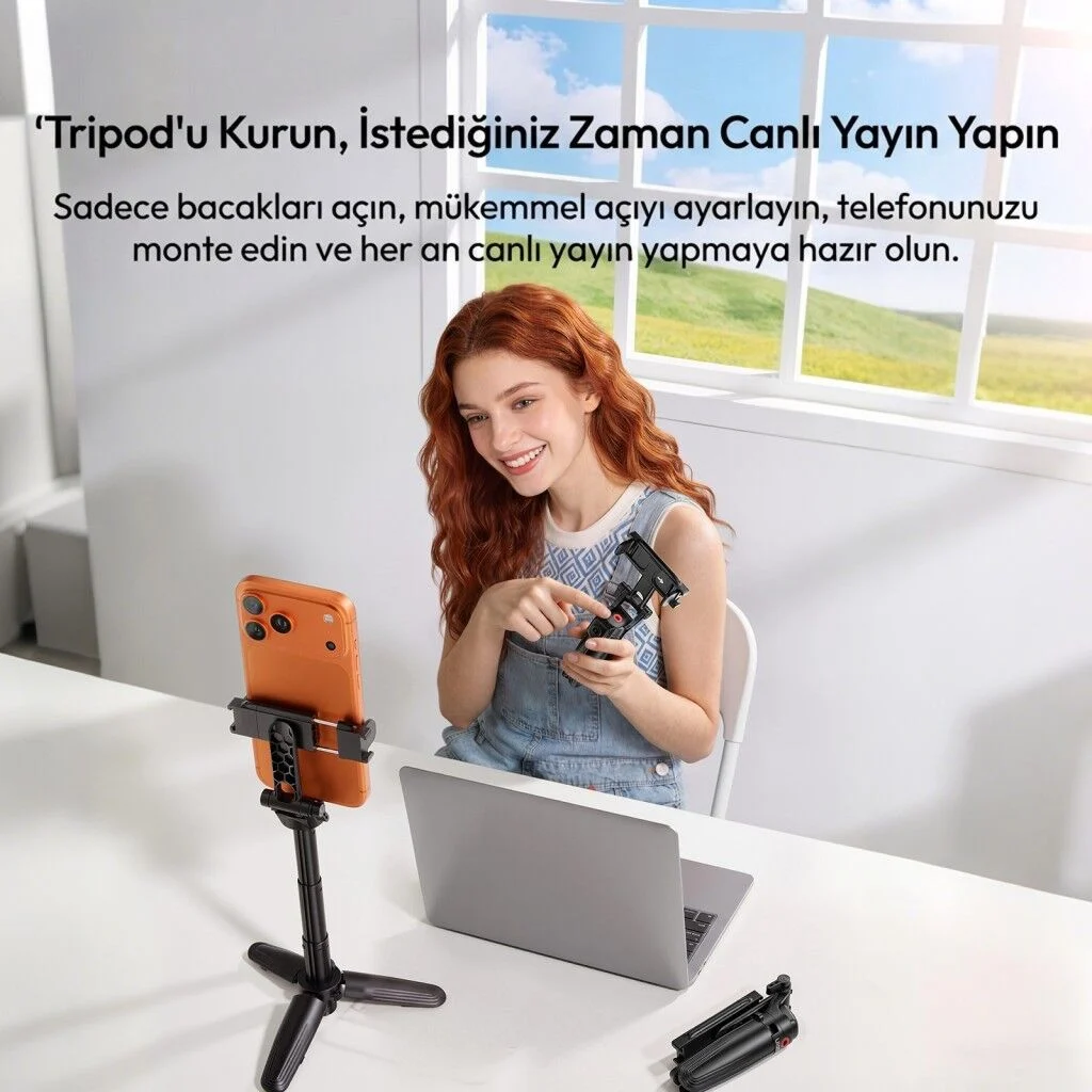 Ulanzi JJ21 Mini 3 in 1 Selfie Monopod Telefon Tutucu Tripod ve Kumandalı Grip - T184