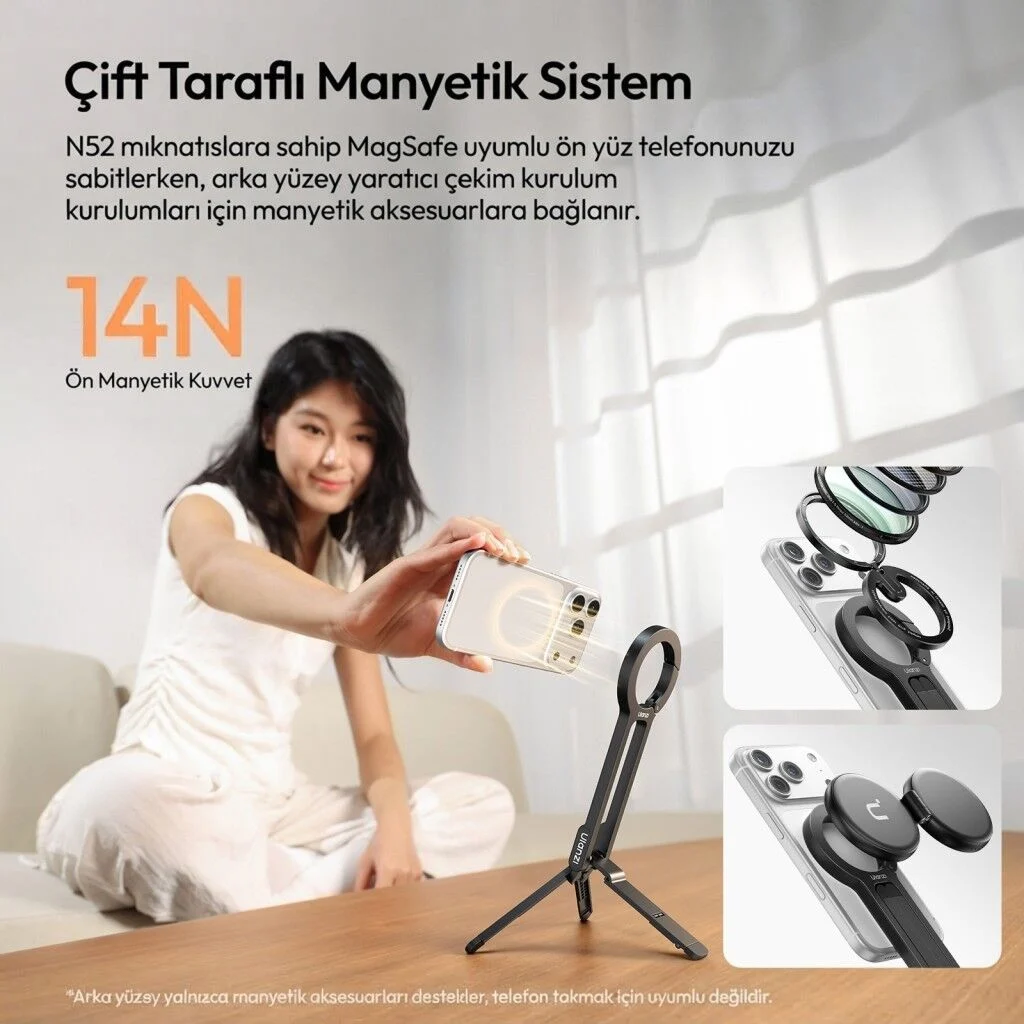 Ulanzi MA57 4 in 1 Manyetik Carabinerli Mini Telefon Tutucu Tripod Stand Siyah - S007
