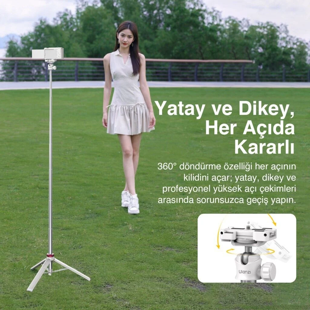 Ulanzi MT-44 149cm 2si 1 Arada Hızlı Açılır Selfie Çubuğu Tripod Telefon Kamera Uyumlu Beyaz - 2503E