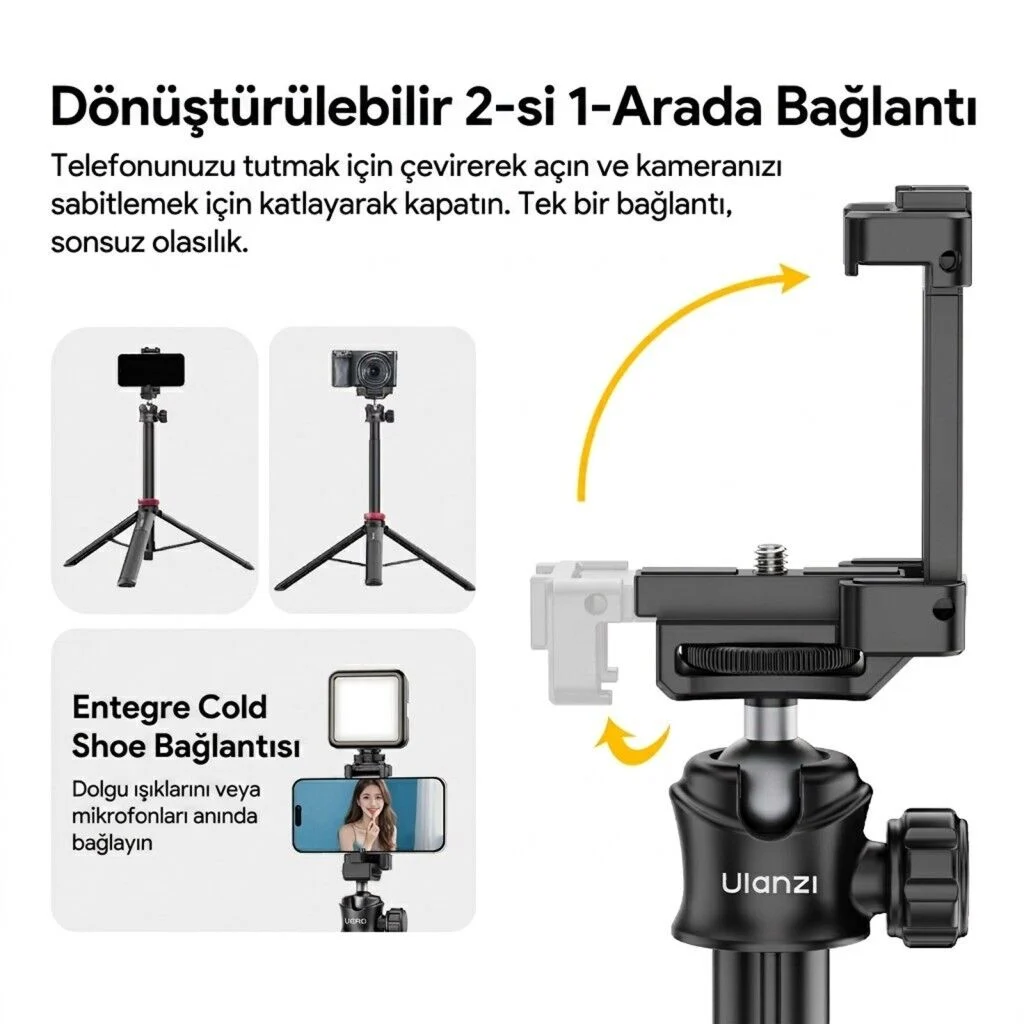 Ulanzi MT-44 149cm 2si 1 Arada Hızlı Açılır Selfie Çubuğu Tripod Telefon Kamera Uyumlu - 2502E