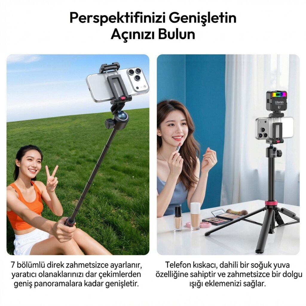 Ulanzi MT-44B 150cm 2 in 1 Otomatik Açılan 4 Ayaklı Selfie Monopod Tripod Siyah - S056