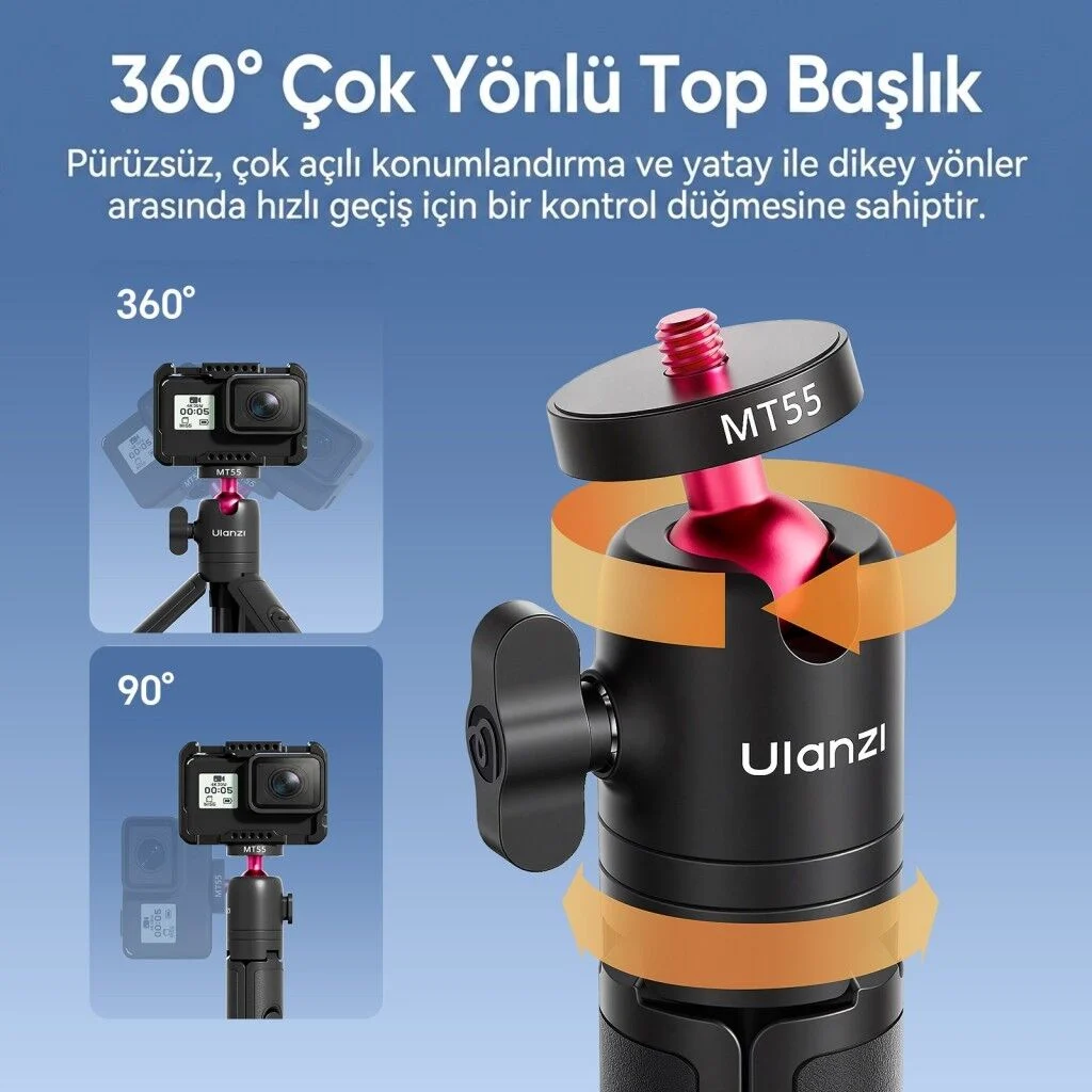 Ulanzi MT55 SnapGo 4 in 1 Mini Selfie Stick Tripod Telefon ve Aksiyon Kamera Uyumlu - T165
