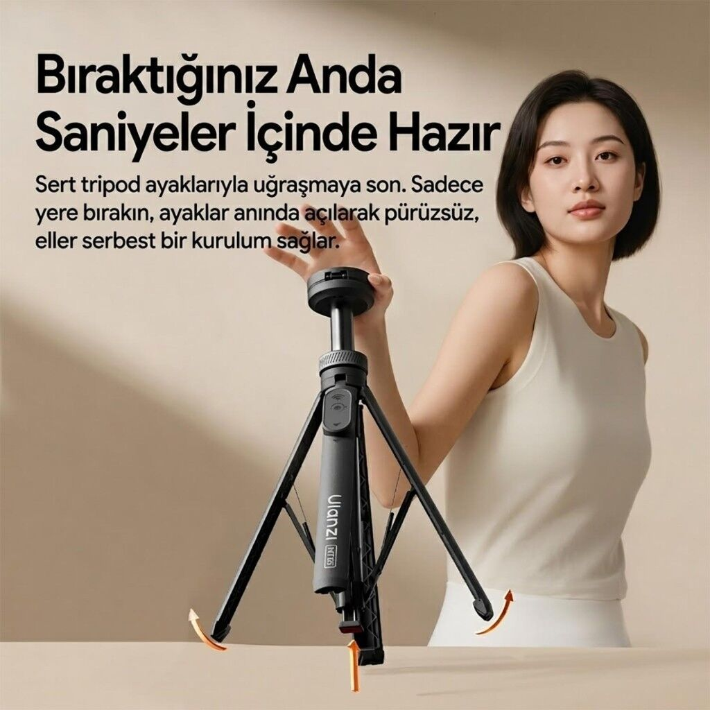 Ulanzi MT85 Otomatik Açılır Manyetik Telefon Tripodu ve Selfie Stick 150cm - T122