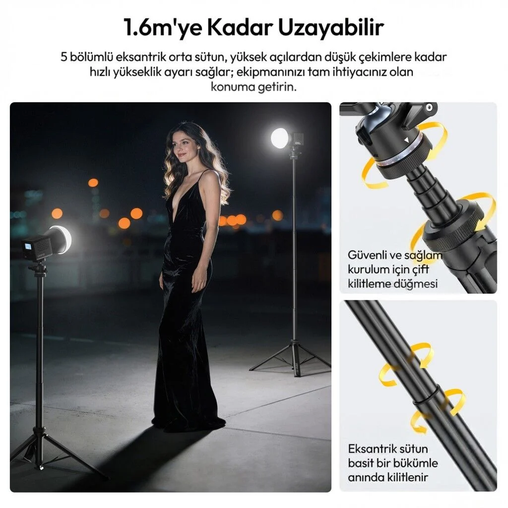 Ulanzi MT93 160cm Otomatik Açılır Uka Ball Head Quick Release Alüminyum Tripod - T202