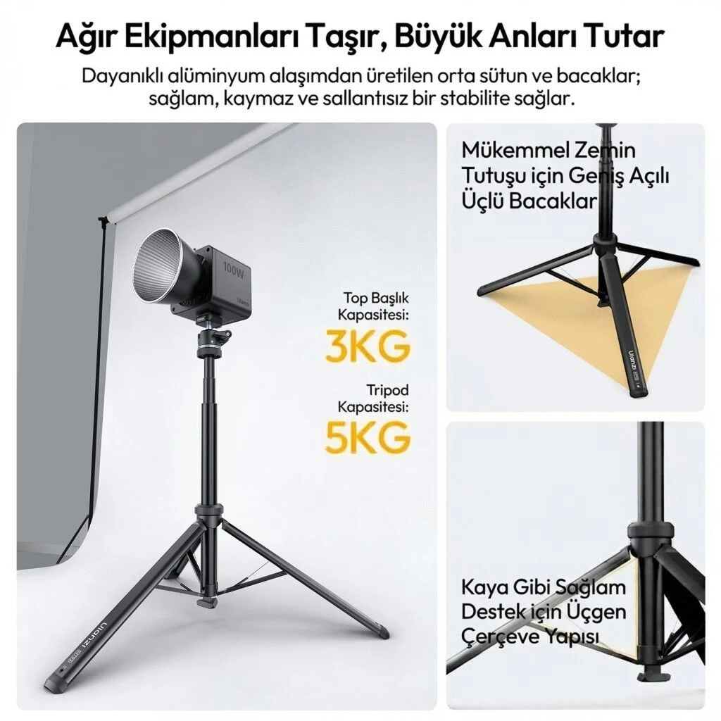 Ulanzi MT93 160cm Otomatik Açılır Uka Ball Head Quick Release Alüminyum Tripod - T202